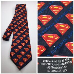 Vintage Y2K Superman Logo NeckTie DC Comics 2000 Mens Tie Super Hero